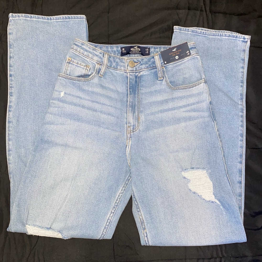 Hollister Vintage Stretch Ultra High-Rise Ripped Dad Jeans - Wmns Sz 1R (25x31)